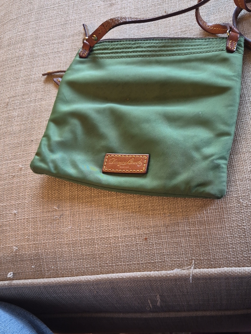 Dooney & Bourke Green Nylon Crossbody with Brown Leather Trim